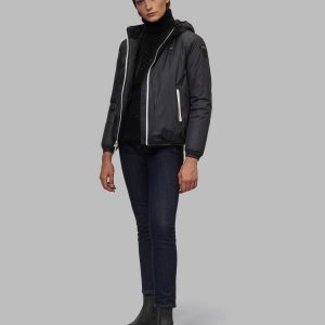 BLAUER-PIUMINO DONNA LISCIO INTERNO IN PELLICCIA ECO AMBER-Nero