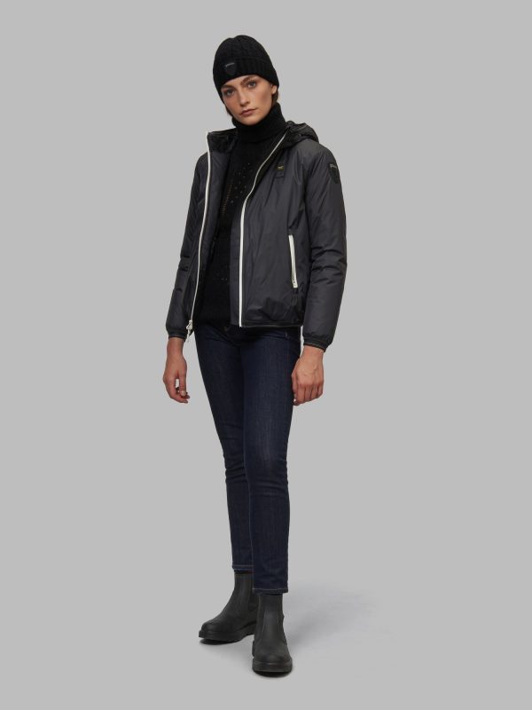 BLAUER-PIUMINO DONNA LISCIO INTERNO IN PELLICCIA ECO AMBER-Nero