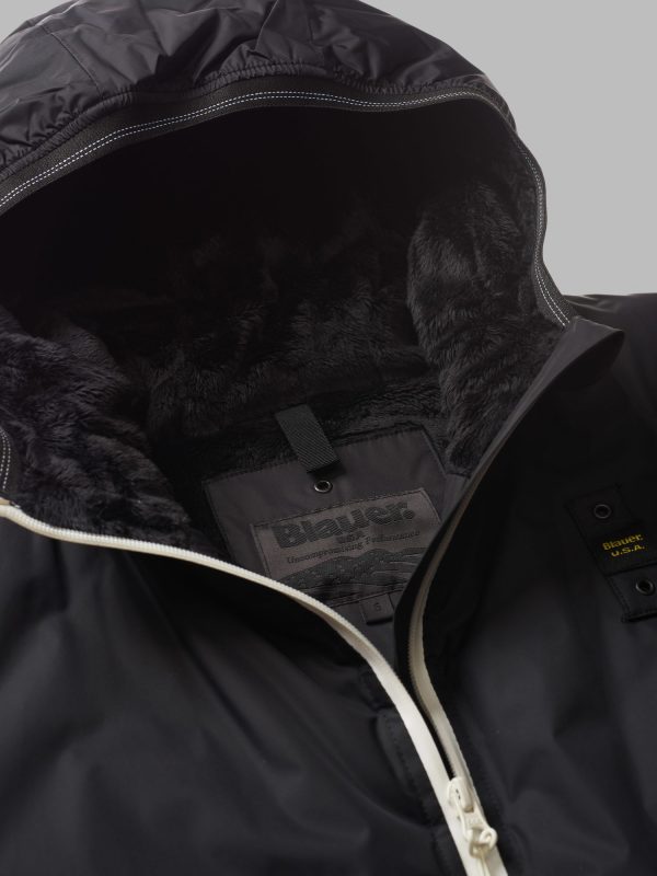 BLAUER-PIUMINO DONNA LISCIO INTERNO IN PELLICCIA ECO AMBER-Nero