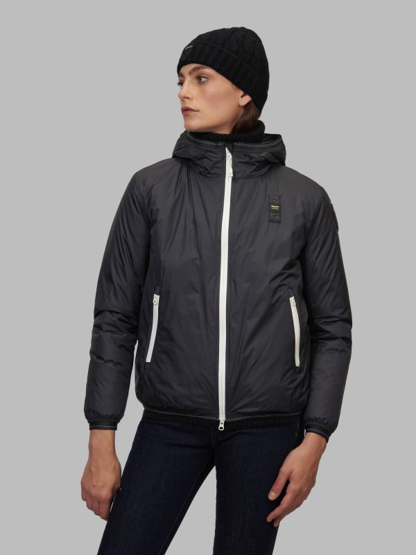 BLAUER-PIUMINO DONNA LISCIO INTERNO IN PELLICCIA ECO AMBER-Nero