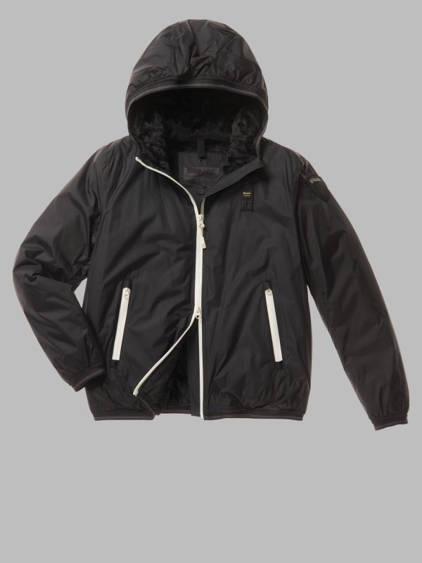 BLAUER-PIUMINO DONNA LISCIO INTERNO IN PELLICCIA ECO AMBER-Nero