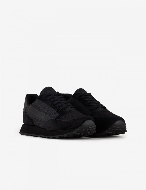 ARMANI EXCHANGE-SCARPE UOMO in suede con inserti in mesh NERE