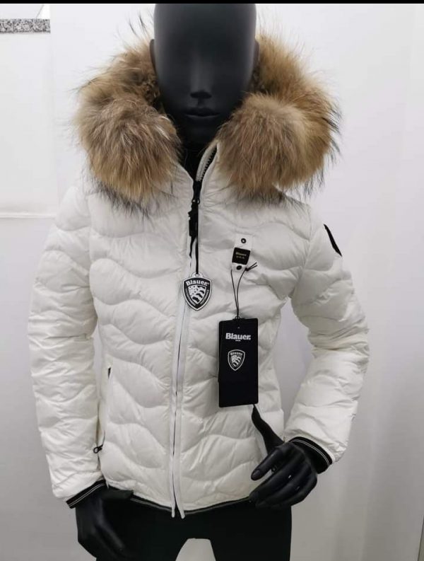 BLAUER-PIUMINO A ONDE CON CAPPUCCIO E PELLICCIA BIANCO DONNA