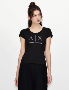 ARMANI EXCHANGE-T-shirt DONNA NERA fit in cotone Pima