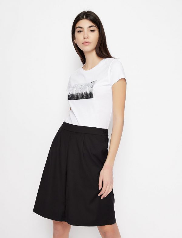 ARMANI EXCHANGE-T-shirt DONNA BIANCA slim fit con paillettes applicate
