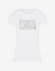 ARMANI EXCHANGE-T-shirt DONNA BIANCA slim fit con paillettes applicate