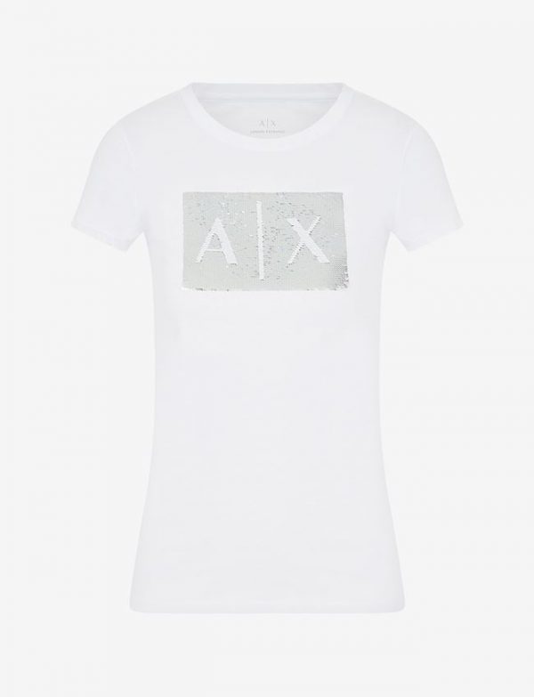 ARMANI EXCHANGE-T-shirt DONNA BIANCA slim fit con paillettes applicate