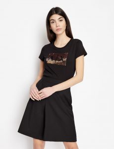 ARMANI EXCHANGE-T-shirt DONNA slim fit con paillettes applicate NERA