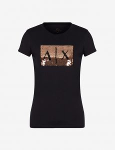 ARMANI EXCHANGE-T-shirt DONNA slim fit con paillettes applicate NERA