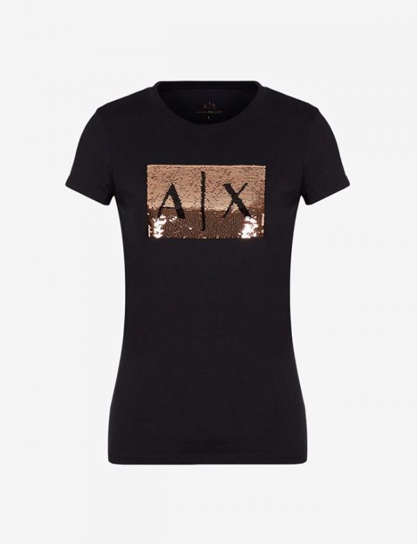 ARMANI EXCHANGE-T-shirt DONNA slim fit con paillettes applicate NERA