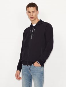 ARMANI EXCHANGE – Felpa Uomo con Cappuccio e Zip in Jersey di Cotone Stretch Blue