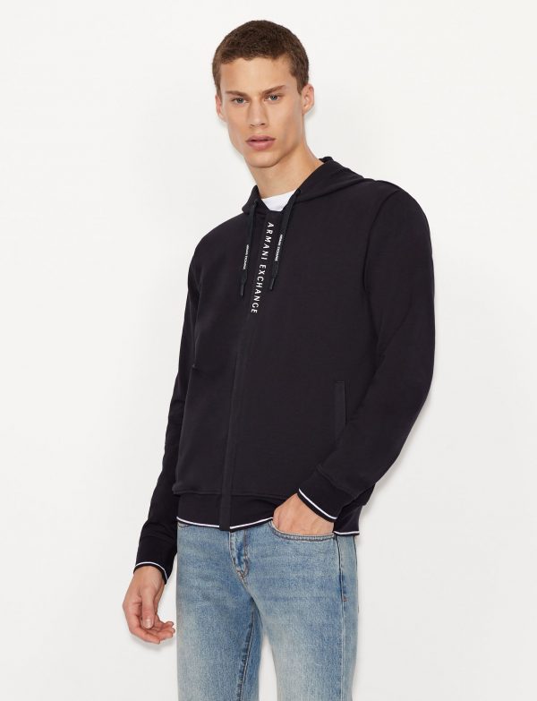 ARMANI EXCHANGE – Felpa Uomo con Cappuccio e Zip in Jersey di Cotone Stretch Blue