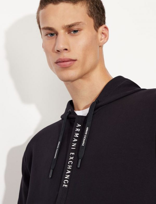 ARMANI EXCHANGE – Felpa Uomo con Cappuccio e Zip in Jersey di Cotone Stretch Blue