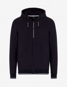 ARMANI EXCHANGE – Felpa Uomo con Cappuccio e Zip in Jersey di Cotone Stretch Blue