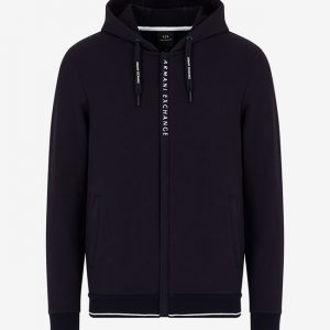 ARMANI EXCHANGE – Felpa Uomo con Cappuccio e Zip in Jersey di Cotone Stretch Blue