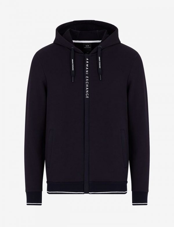 ARMANI EXCHANGE – Felpa Uomo con Cappuccio e Zip in Jersey di Cotone Stretch Blue