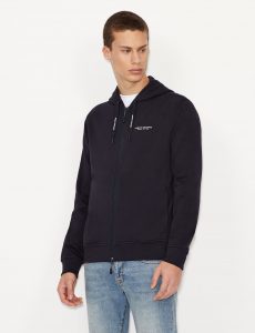ARMANI EXCHANGE – Cardigan Uomo in Felpa di Cotone con Cappuccio Blue Navy