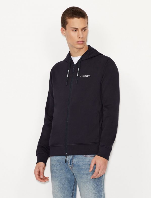 ARMANI EXCHANGE – Cardigan Uomo in Felpa di Cotone con Cappuccio Blue Navy
