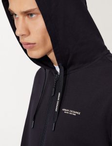 ARMANI EXCHANGE – Cardigan Uomo in Felpa di Cotone con Cappuccio Blue Navy