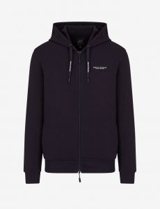 ARMANI EXCHANGE – Cardigan Uomo in Felpa di Cotone con Cappuccio Blue Navy