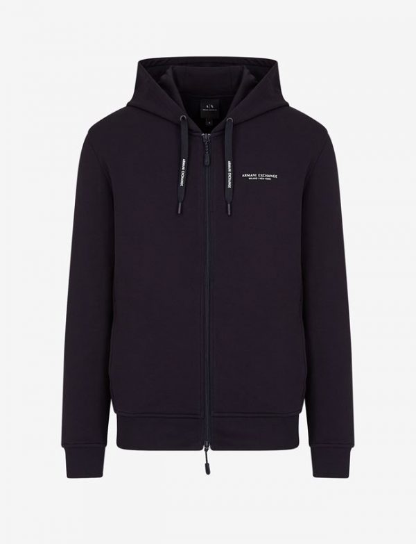 ARMANI EXCHANGE – Cardigan Uomo in Felpa di Cotone con Cappuccio Blue Navy