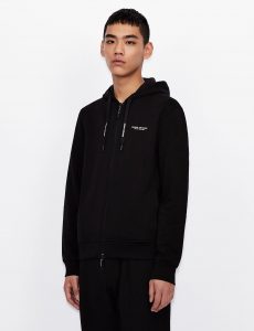 ARMANI EXCHANGE – Cardigan in Felpa di Cotone con Cappuccio Nero