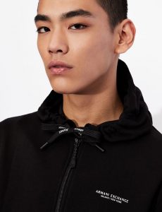 ARMANI EXCHANGE – Cardigan in Felpa di Cotone con Cappuccio Nero