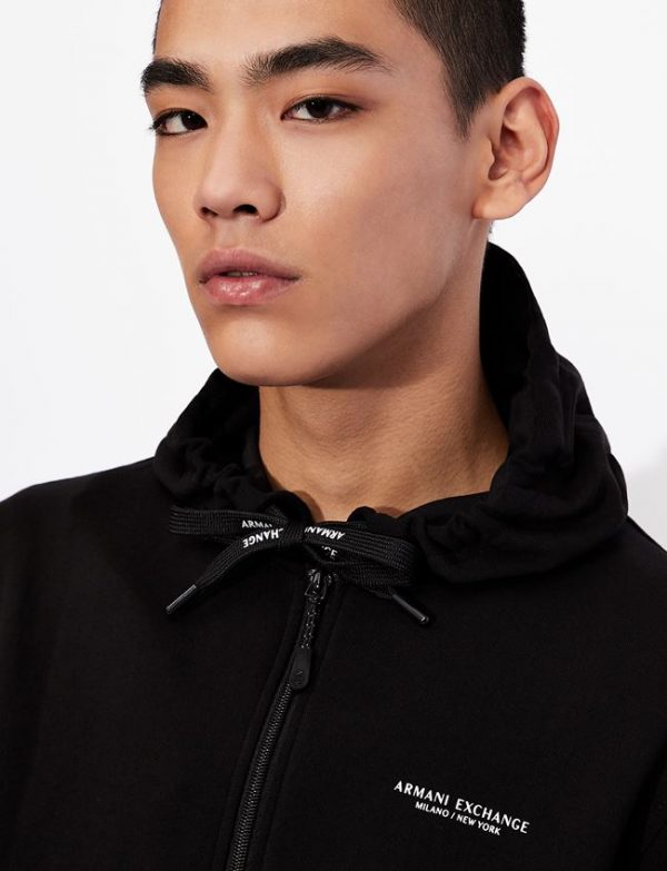 ARMANI EXCHANGE – Cardigan in Felpa di Cotone con Cappuccio Nero