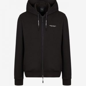 ARMANI EXCHANGE – Cardigan in Felpa di Cotone con Cappuccio Nero