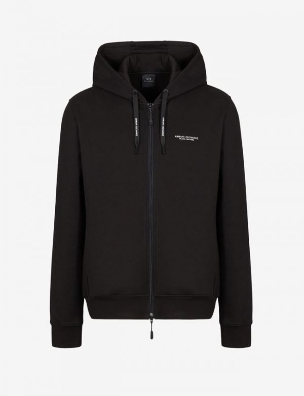 ARMANI EXCHANGE – Cardigan in Felpa di Cotone con Cappuccio Nero