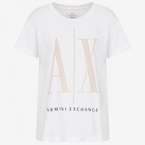 ARMANI EXCHANGE-T-shirt DONNA BIANCA con borchiette applicate