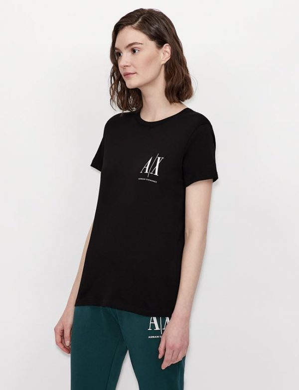 ARMANI EXCHANGE-T-shirt DONNA NERA regular fit con logo