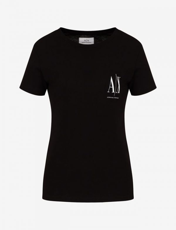 ARMANI EXCHANGE-T-shirt DONNA NERA regular fit con logo