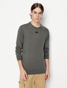 ARMANI EXCHANGE – Maglioncino Uomo Girocollo e Tinta Unita Verde