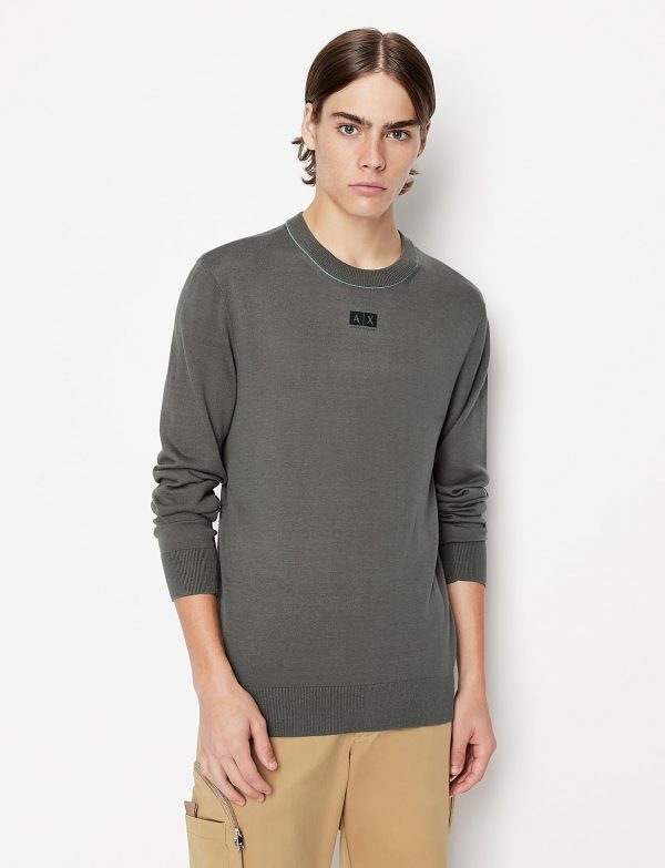 ARMANI EXCHANGE – Maglioncino Uomo Girocollo e Tinta Unita Verde