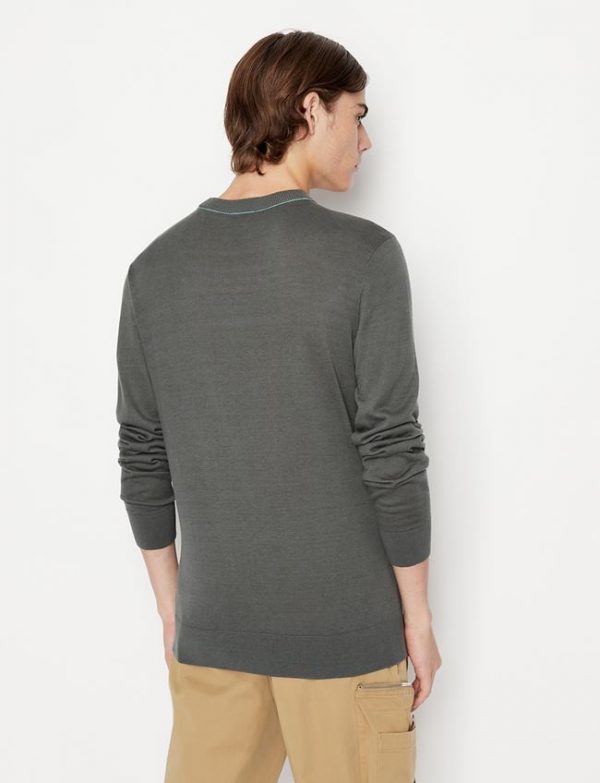 ARMANI EXCHANGE – Maglioncino Uomo Girocollo e Tinta Unita Verde