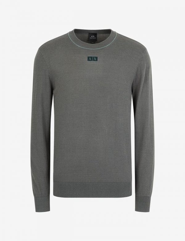 ARMANI EXCHANGE – Maglioncino Uomo Girocollo e Tinta Unita Verde