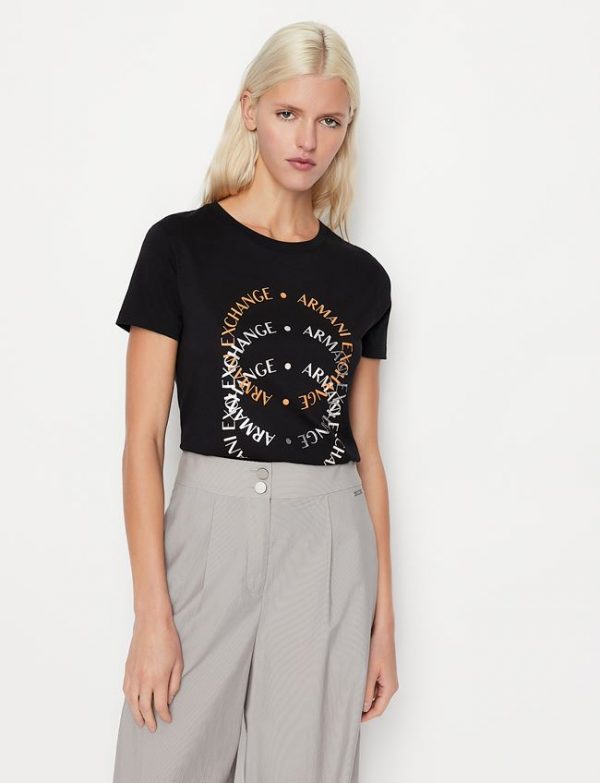 ARMANI EXCHANGE-T-SHIRT DONNA Nera CON STAMPA