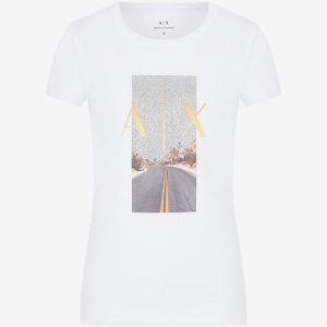 ARMANI EXCHANGE-T-shirt donna bianca con stampa