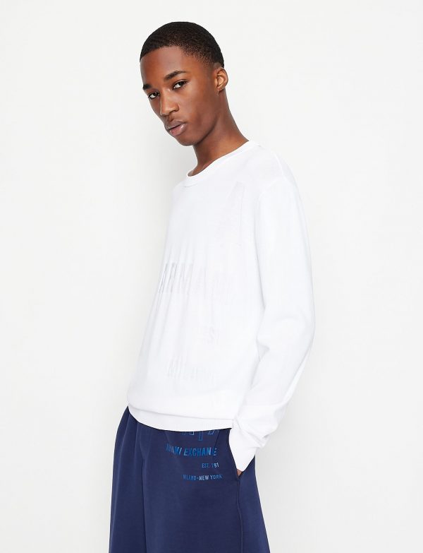 ARMANI EXCHANGE – Maglione Uomo Girocollo in Misto Viscoso Bianco