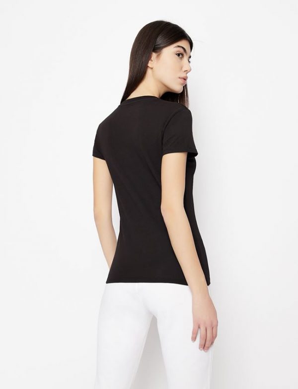 ARMANI EXCHANGE-T-shirt DONNA NERA slim fit scollo a V in jersey di cotone