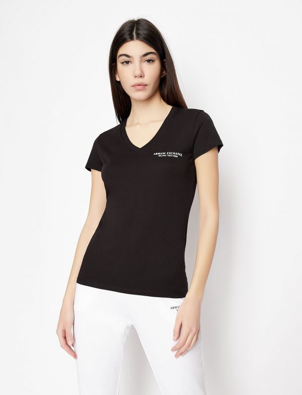 ARMANI EXCHANGE-T-shirt DONNA slim fit scollo a V in jersey di cotone