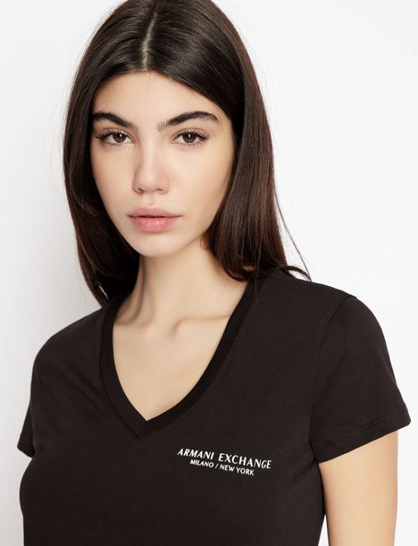 ARMANI EXCHANGE-T-shirt DONNA slim fit scollo a V in jersey di cotone