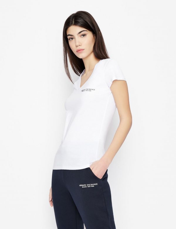 ARMANI EXCHANGE-T-shirt DONNA BIANCA slim fit scollo a V in jersey di cotone