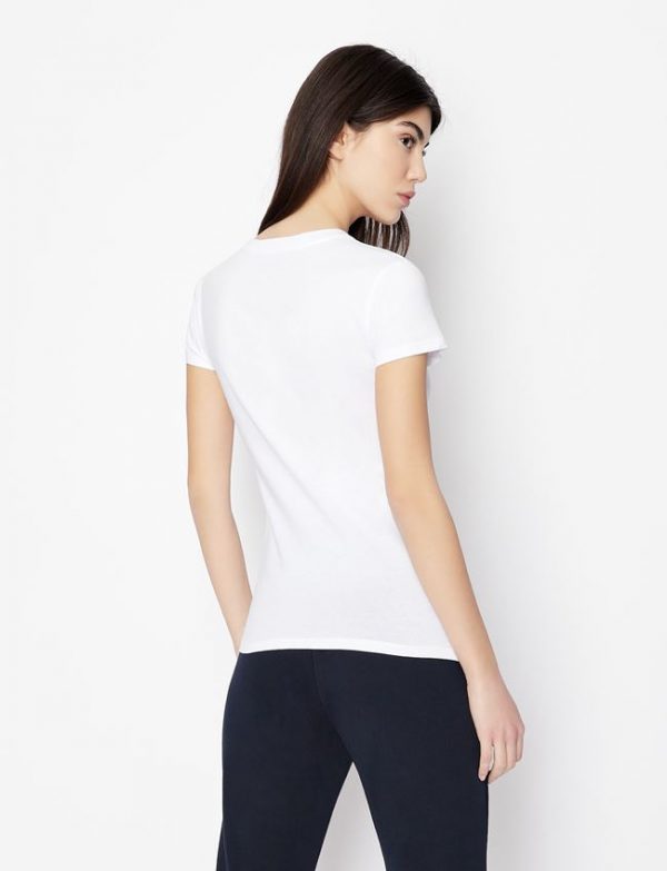 ARMANI EXCHANGE-T-shirt DONNA BIANCA slim fit scollo a V in jersey di cotone