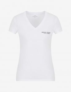 ARMANI EXCHANGE-T-shirt DONNA BIANCA slim fit scollo a V in jersey di cotone