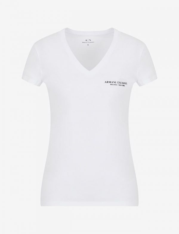 ARMANI EXCHANGE-T-shirt DONNA BIANCA slim fit scollo a V in jersey di cotone