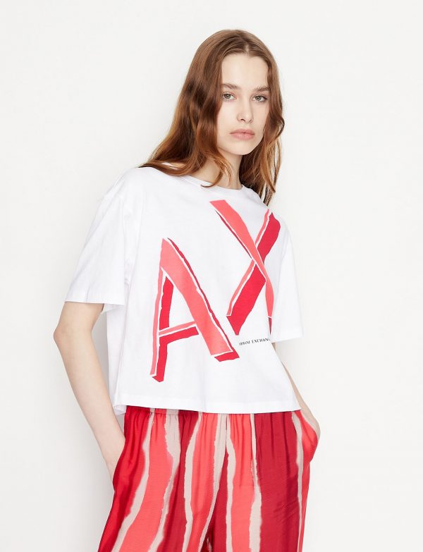 ARMANI EXCHANGE-T-shirt DONNA BIANCA cropped in cotone organico