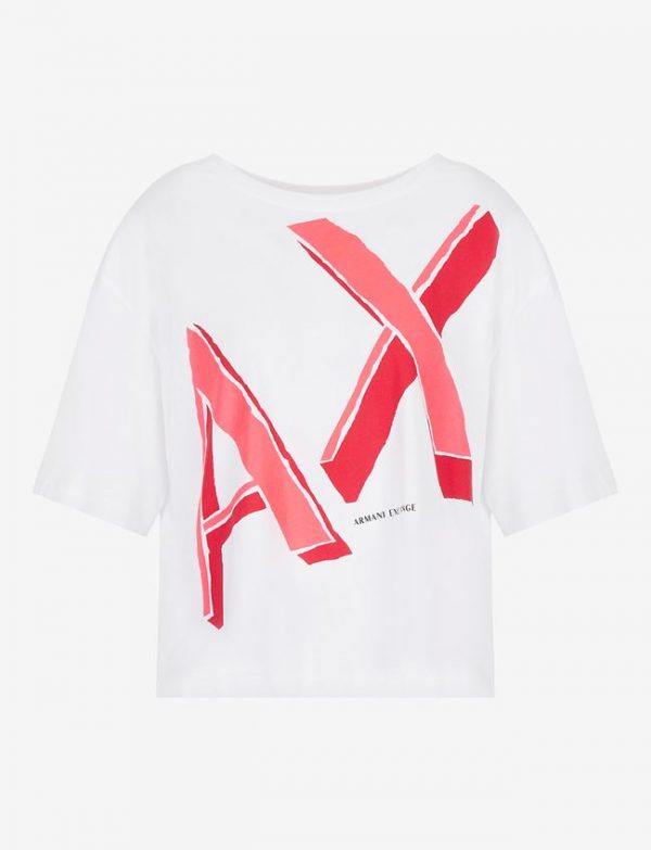 ARMANI EXCHANGE-T-shirt DONNA BIANCA cropped in cotone organico