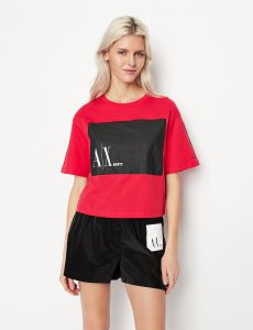 ARMANI EXCHANGE-T-shirt DONNA ROSSA cropped in cotone organico
